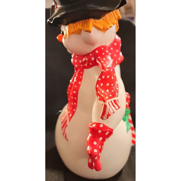 Vintage Ceramic Snowman Figurine With Polka Dot Scarf  Top Hat Decoration - Picture 7 of 12